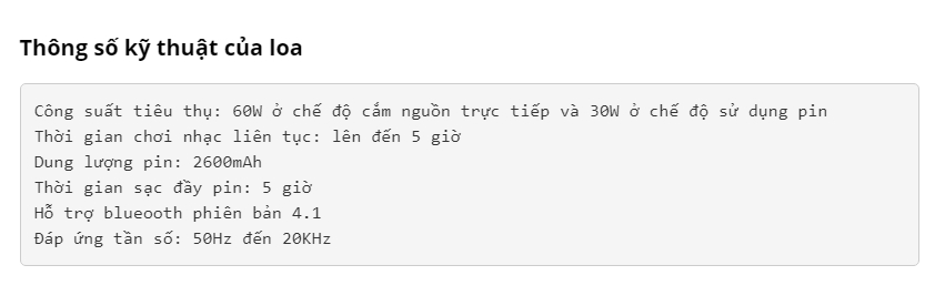 Thông số công suất loa bluetooth